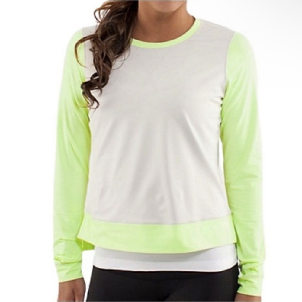 LULULEMON | Gray & Neon Green Long Sleeve Warm Up Pullover Top Women’s Size 10